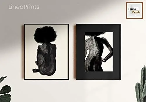 Vista 4 de Set of Two Minimalist Nude Line Art Printable wall art, Black woman art, Female Figure line drawing, feminist print, Afro natural hair