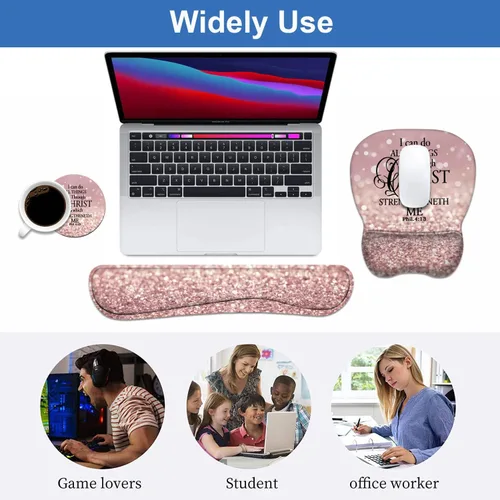 Vista 7 de Juego de almohadilla ergonómica para mouse con soporte de muñeca y teclado con posavasos, base de poliuretano antideslizante, fácil de escribir