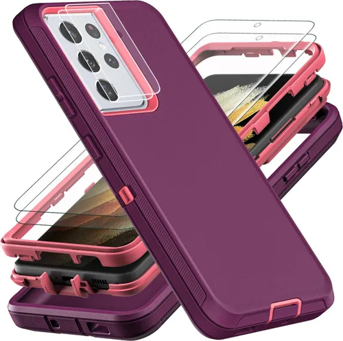 Vista 7 de YKHJKLEC Funda para Samsung Galaxy S21 Ultra, con 2 piezas [protector de pantalla de TPU flexible autorreparable y protector de lente de cámara]