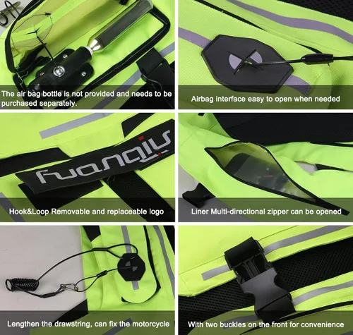 Vista 8 de Chaleco de airbag para motocicleta para hombres y mujeres, chaqueta de equitación con airbag de motocross con tira reflectante, airbag para moto