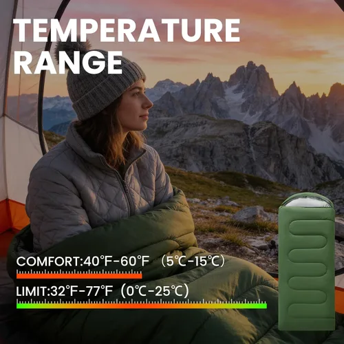 Vista 2 de Camping Sleeping Bag for Adults 3-4 Season, Cold Weather Rated Sleeping Bag Waterproof Windproof with Inflatable Pillow, Breathable Foot Zipper