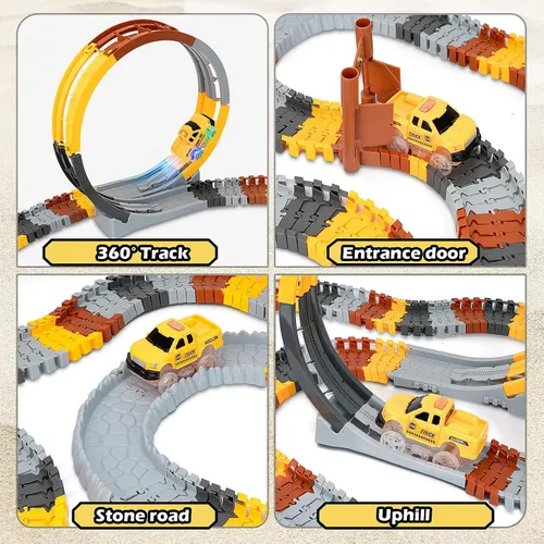 Vista 7 de 157 pistas de carreras de construcción para niños, juego de juguetes mágicos que brillan en la oscuridad con rampa de bucle de 360°, 1 auto