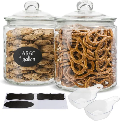 Vista 8 de KooK Tarros de almacenamiento de vidrio con tapas, 29 onzas (juego de 2), recipientes de cocina para azúcar, galletas, bolas de algodón, recipientes