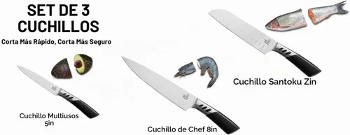 Vista 3 de CHUSHIJI Juego de cuchillos de cocina de 3 piezas Juego de cuchillos de chef profesional con cuchillo de chef de 8 pulgadas, cuchillo Santoku de 7