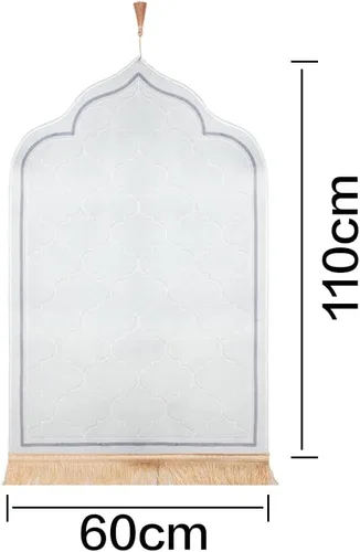 Vista 3 de Alfombra de oración musulmana, alfombra de oración islámica, turca, alfombra gruesa y suave de franela Janamaz Sajada, Ramadán o Eid, color blanco, L