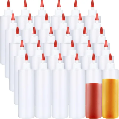 Vista 8 de Yaomiao Paquete de 18 botellas de plástico de 16 onzas para condimentos, salsas, botellas vacías a prueba de fugas, recipientes para chorros