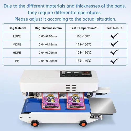 Vista 8 de Máquina selladora térmica comercial, máquina automática de sellado continuo de bandas de bolsas con control digital de temperatura, velocidad