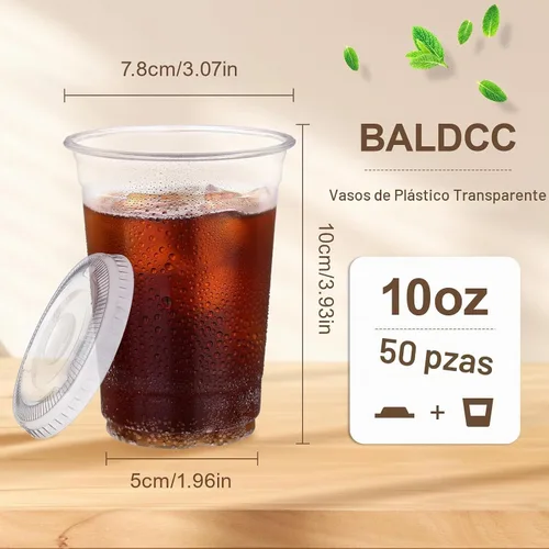Vista 2 de Juego de 50 vasos de plástico transparente de 10 onzas con tapas