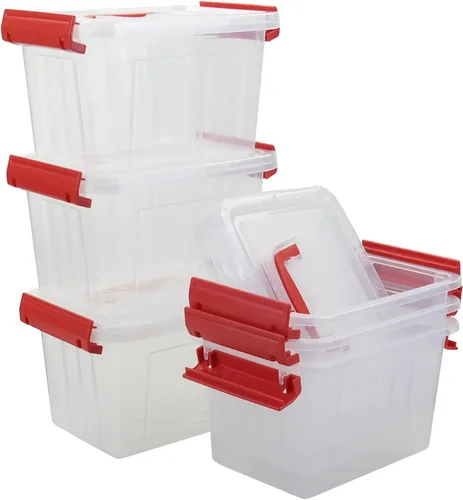 Vista 5 de Mini caja de almacenamiento de plástico con asa, 3 cuartos de galón, paquete de 6