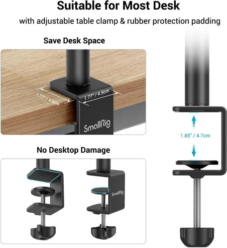 Vista 5 de SMALLRIG Soporte C para cámara, trípode de mesa ajustable de 15 a 35 Soporte de luz de abrazadera C de mesa para cámara web, cámara réflex