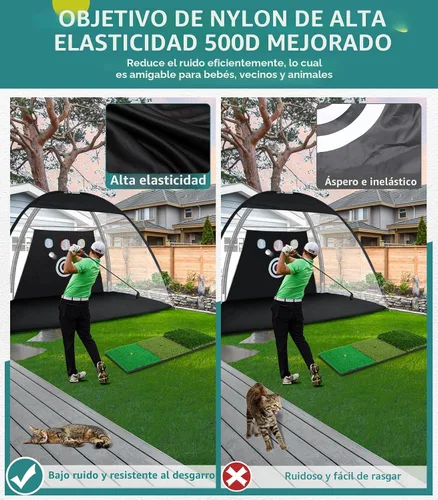 Vista 3 de Red de golf: red de práctica de golf de 10 x 7 pies para conducción en el patio trasero, red de golpeo con alfombra de triple césped, redes de ayuda