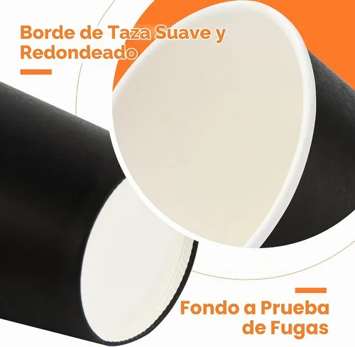 Vista 4 de METAPRINT - Paquete de 100 tazas de café desechables de 16 onzas con tapas Negro