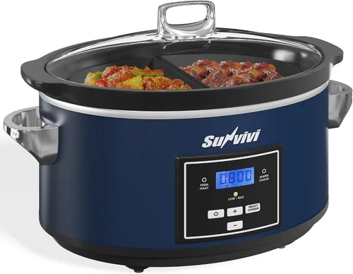 Vista 17 de Sunvivi Olla de cocción lenta de 3 cuartos de galón y mini calentador de alimentos con 3 ajustes de calefacción, olla de cerámica extraíble, tapa