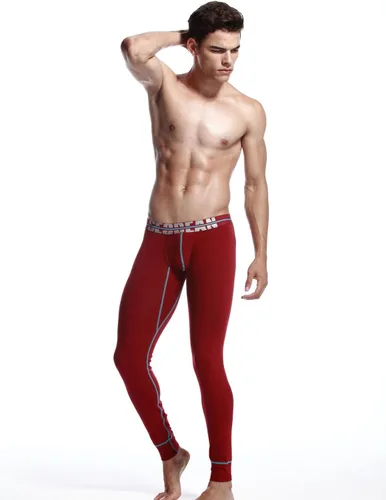 Vista 6 de SEOBEAN Low Rise Pantalones de ropa interior para hombre largo John algodón rojo oscuro 2276