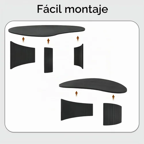 Vista 9 de Hyfirm Juego de mesa de centro anidable irregular negra con patas de madera estriada