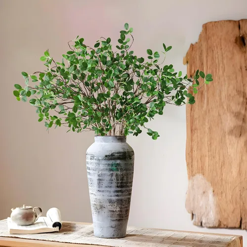 Vista 3 de Htmeing Ramas artificiales de eucalipto verde con hojas, tallos largos sintéticos, plantas vegetales, ramitas de ficus para el hogar, oficina 5