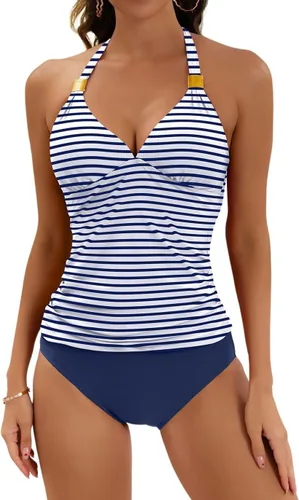 Vista 11 de B2prity - Traje de baño de dos piezas para mujer, con control de abdomen, estilo halter, con escote en V y pantalones cortos 11
