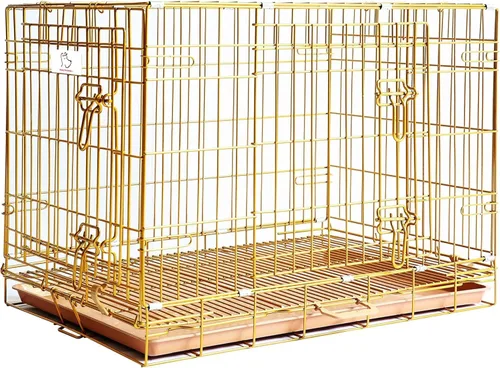 Vista 16 de HOMEY PET 61 cm Caja para perros de diseño plegable de color dorado para cachorros Ertra de tamaño pequeño con rejilla de suelo extraíble y bandeja