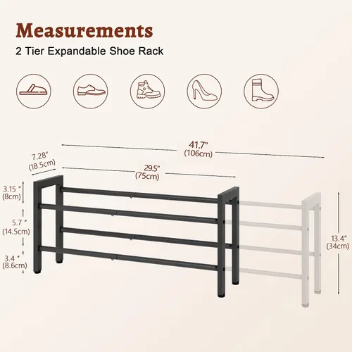 Vista 3 de FAVOOSTY Zapatero Expandible de 2 Niveles, Estante Ajustable para Zapatos Organizador de Almacenamiento que Ahorra Espacio de Metal Independiente