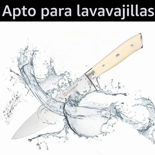 Vista 5 de Juego de 16 piezas de cuchillos de acero inoxidable alemán con bloque, mango ergonómico ABS, cuchillos de chef, afilador y tijeras para picar