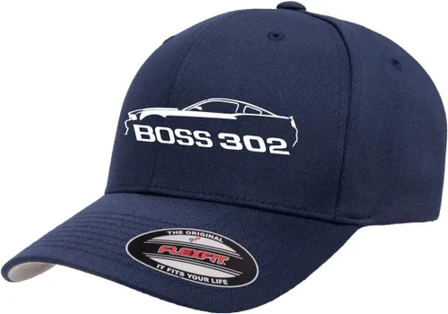 Vista 6 de 2012 2013 Ford Boss 302 Mustang Classic Car Outline Design Flexfit 6277 Gorra de béisbol atlética cabida Negro