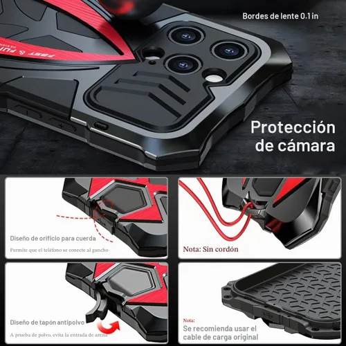 Vista 4 de Armor - Funda de teléfono para iPhone 14 Pro Max, cubierta de grado militar, protección completa 360, parachoques de metal híbrido resistente