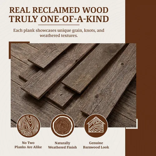 Vista 4 de BarnwoodUSA Tablones de madera recuperada real - Paneles de encaje para arriba fáciles con clavos para panelado de pared de madera rústica