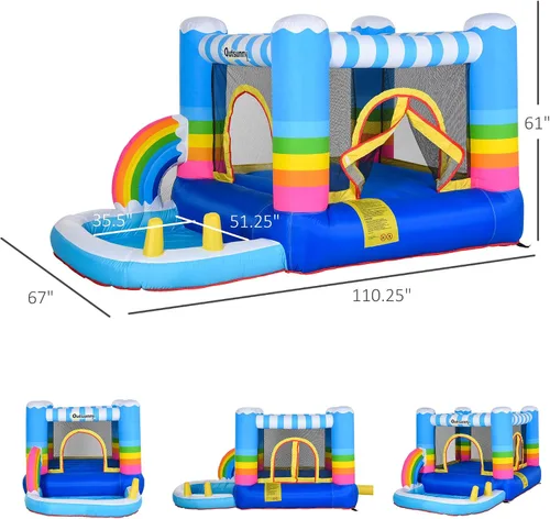 Vista 7 de Outsunny - Casa de rebote inflable para niños, castillo de salto, piscina de agua 2 en 1 con soplador de aire para edades de 3 a 12 años, diseño