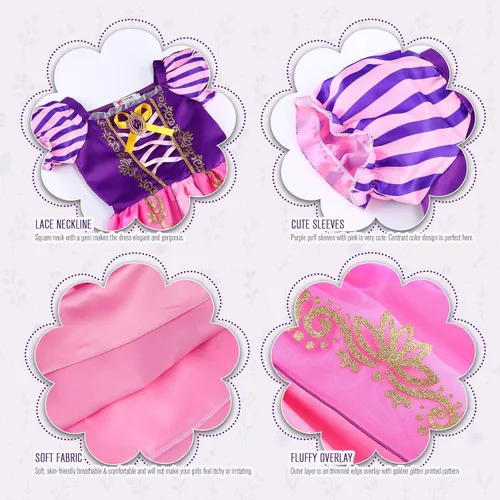 Vista 4 de isswya Rapunzel - Disfraz de princesa para niñas, cosplay, Halloween, Navidad, fiestas, 2-10 años