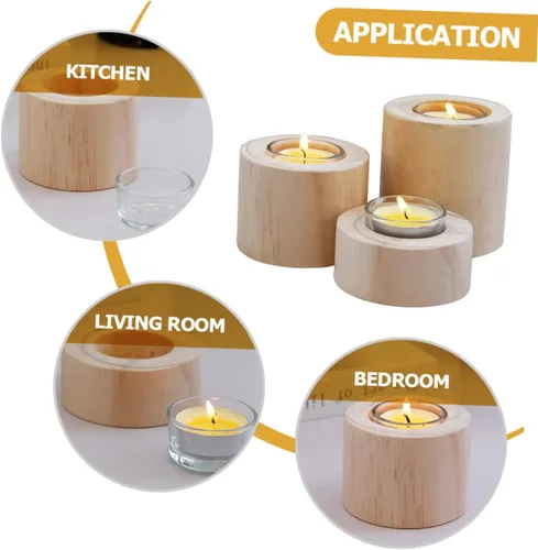 Vista 6 de PRETYZOOM Juego de 3 portavelas de madera elegante para velas de té y decoración del hogar