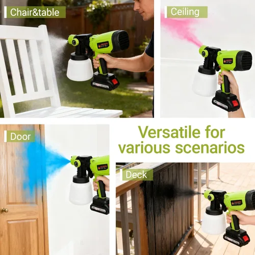 Vista 7 de Pulverizador de pintura, pistola de pintura eléctrica con recipiente de 33.8 fl oz, 5 boquillas y 3 patrones, flujo de aire ajustable para pintura
