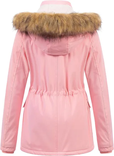 Vista 2 de Chrisuno Parka de invierno para mujer, forro polar suave, con cordón y capucha de piel sintética