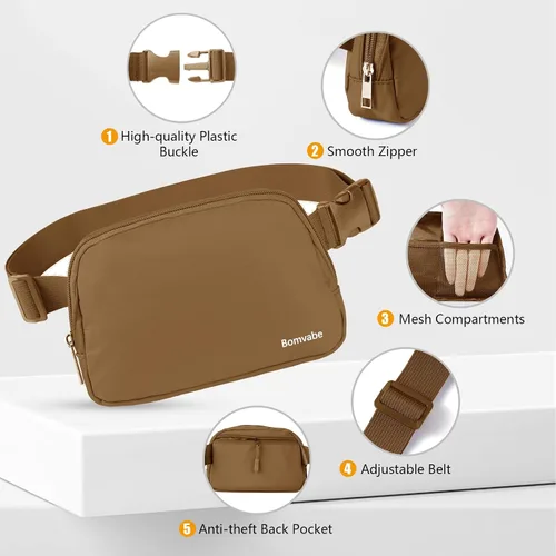 Vista 57 de Cangurera cruzada para mujer, mini bolsa para cinturón de 1 litro con correa ajustable de 32 a 51 pulgadas, bolsa de cintura pequeña para viajes