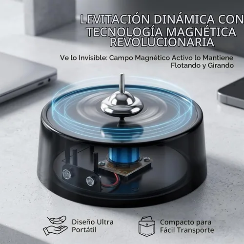 Vista 5 de Base magnética perpetua giratoria superior - Giroscopio electrónico durante horas, decoración de movimiento