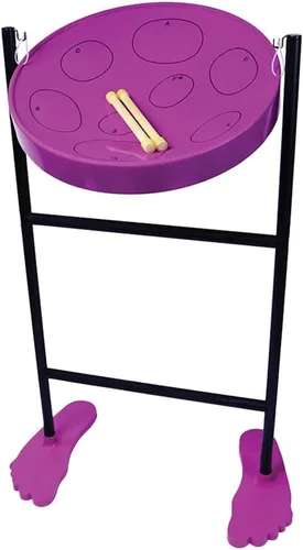 Vista 3 de Jumbie Jam - Tambor de acero auténtico acabado rosa con soporte de suelo de tubo
