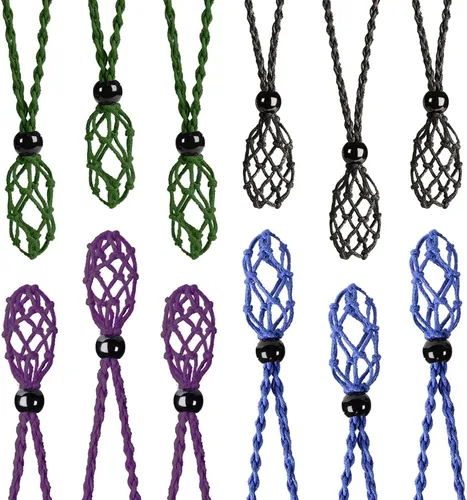 Vista 16 de Weryerker Soporte para collar de jaula de cristal de 12 piezas con cordón de collar de 1.57 pulgadas y cordón ajustable tejido a mano