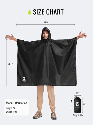 Vista 7 de SaphiRose Poncho de lluvia con capucha impermeable para hombres, mujeres y adultos