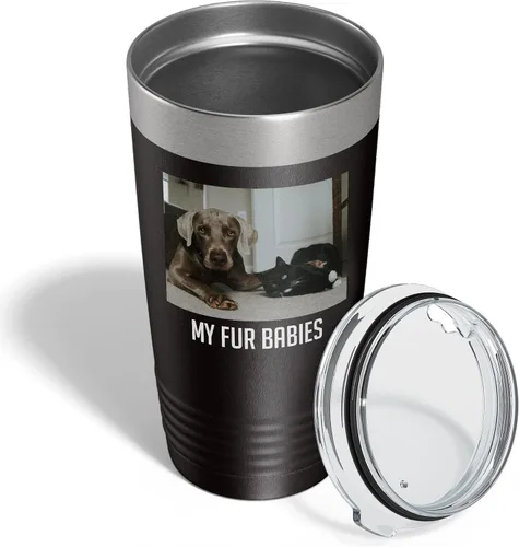 Vista 3 de Vaso personalizado de 20 onzas (17 colores) con foto impresa con aislamiento térmico de acero inoxidable recubierto de polvo con tapa, regalo