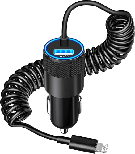Vista 13 de Cargador de coche para iPhone con certificación MFi de Apple de carga rápida + cable Lightning de 6 pies Caiinei 4.8A Car Phone Charger Dual USB