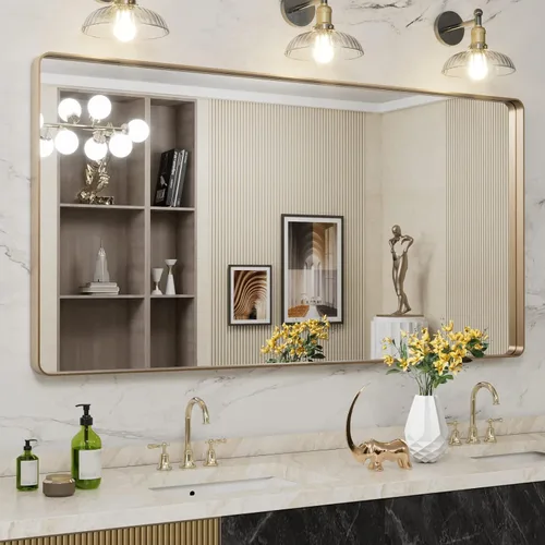 Vista 52 de LOAAO 20x16 Pulgadas Espejo de Baño con Marco de Metal Negro para Pared, Espejo de Tocador de Baño de Estilo Granja, Espejo Grande Rectangular