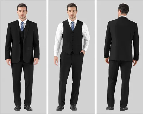 Vista 4 de Cooper & Nelson Conjunto de traje ajustado de 3 piezas para hombre, chaqueta sólida con un botón, chaleco y pantalones con corbata