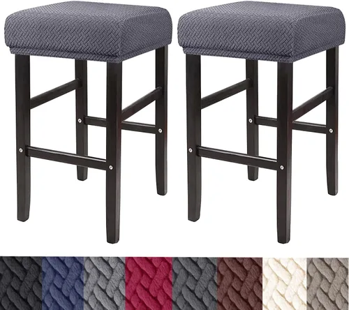 Vista 12 de HFCNMY Fundas rectangulares para taburetes, paquete de 2 fundas elásticas para taburetes de bar con bandas elásticas, color negro