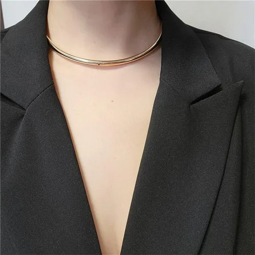 Vista 5 de Collar de aro redondo de metal chapado en oro de 14 quilates de alto pulido, collar de aro ligero para mujeres y niñas, joyería minimalista