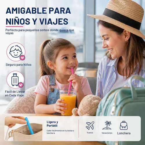 Vista 7 de Juego de 5 pajitas de silicona reutilizables anchas de 10 pulgadas de largo