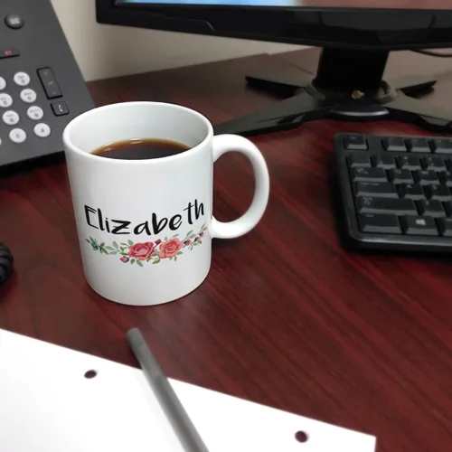 Vista 7 de Taza personalizada con nombre floral con nombre personalizado taza de café personalizada de 11 oz taza de café de cerámica con asa