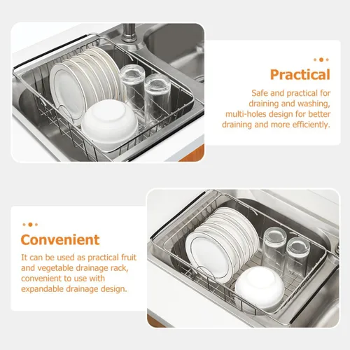 Vista 3 de Expandable Stainless Steel Sink Drying Rack Over Sink Dish Drainer Small Size Rust-Resistant Dish Rack for Kitchen Counter Organization