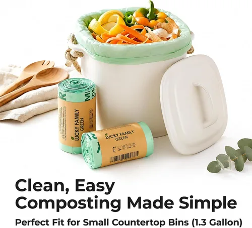 Vista 3 de Bolsas de basura compostables para contenedores de compost de cocina, bolsas de compost pequeñas de 1.3 galones para contenedor de encimera, bolsas
