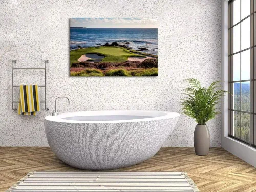 Vista 2 de chenchenArt - Impresiones de campo de golf de la costa de California para pared, lienzo para decoración de pared de campo de golf en EE. UU.
