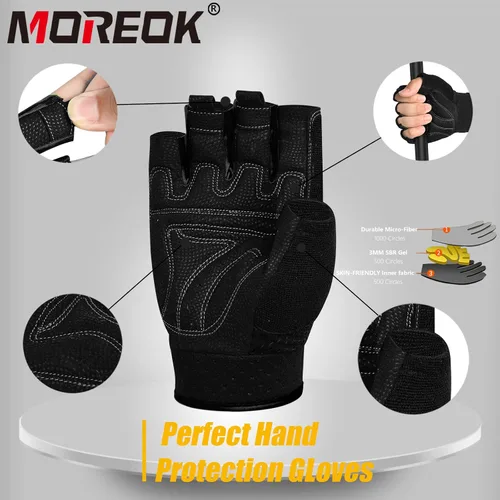 Vista 4 de Guantes de entrenamiento MOREOK con acolchado para levantamiento de pesas para hombres/mujeres, [Gel de 3MM] guantes sin dedos de agarre