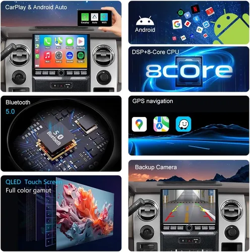 Vista 5 de QLED Radio para Ford F150 2009 2010 2011 2012, 2013 2014 STX XL actualización, estilo de fibra de carbono, reemplazo estéreo de pantalla táctil de 8